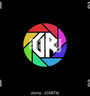 DR Monogram Logo Letter Geometric Polygonal lens rainbow circle shape style Stock Vector