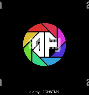 QF Monogram Logo Letter Geometric Polygonal lens rainbow circle shape style Stock Vector