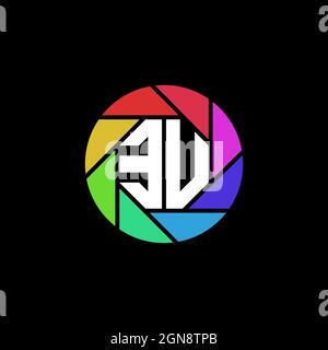 EU Monogram Logo Letter Geometric Polygonal lens rainbow circle shape style Stock Vector