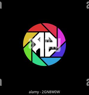 RZ Monogram Logo Letter Geometric Polygonal lens rainbow circle shape style Stock Vector