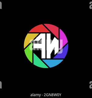 FN Monogram Logo Letter Geometric Polygonal lens rainbow circle shape style Stock Vector