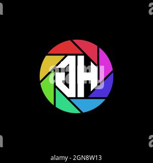 GH Monogram Logo Letter Geometric Polygonal lens rainbow circle shape style Stock Vector