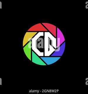 CQ Monogram Logo Letter Geometric Polygonal lens rainbow circle shape style Stock Vector