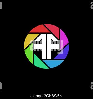 FF Monogram Logo Letter Geometric Polygonal lens rainbow circle shape style Stock Vector