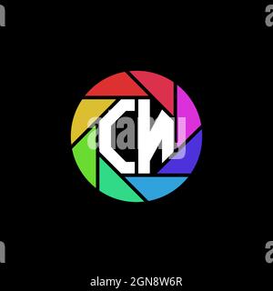 CN Monogram Logo Letter Geometric Polygonal lens rainbow circle shape style Stock Vector