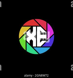XE Monogram Logo Letter Geometric Polygonal lens rainbow circle shape style Stock Vector