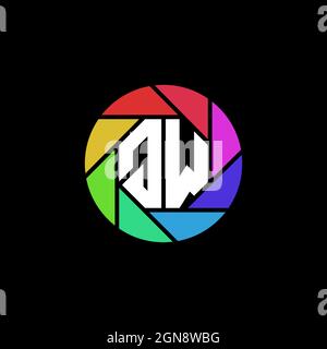 QW Monogram Logo Letter Geometric Polygonal lens rainbow circle shape style Stock Vector