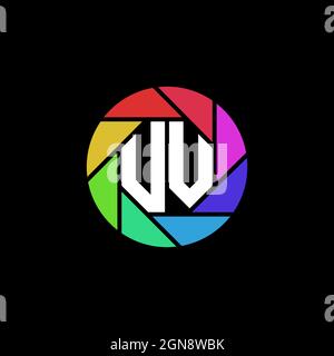 UV Monogram Logo Letter Geometric Polygonal lens rainbow circle shape style Stock Vector
