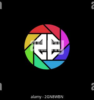 ZE Monogram Logo Letter Geometric Polygonal lens rainbow circle shape style Stock Vector