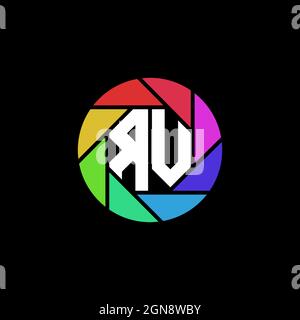 RV Monogram Logo Letter Geometric Polygonal lens rainbow circle shape style Stock Vector