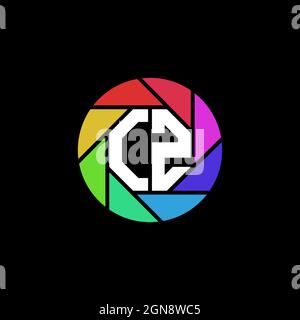 CZ Monogram Logo Letter Geometric Polygonal lens rainbow circle shape style Stock Vector