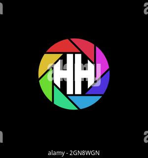 HH Monogram Logo Letter Geometric Polygonal lens rainbow circle shape style Stock Vector