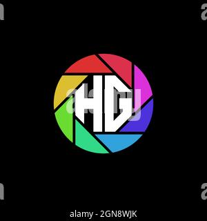 HG Monogram Logo Letter Geometric Polygonal lens rainbow circle shape style Stock Vector