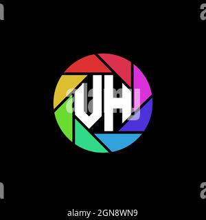 VH Monogram Logo Letter Geometric Polygonal lens rainbow circle shape style Stock Vector