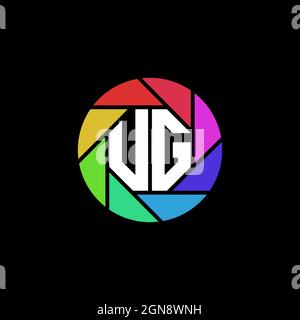 UG Monogram Logo Letter Geometric Polygonal lens rainbow circle shape style Stock Vector