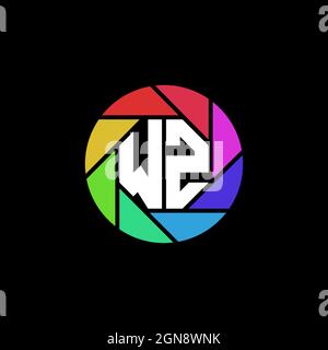 WZ Monogram Logo Letter Geometric Polygonal lens rainbow circle shape style Stock Vector