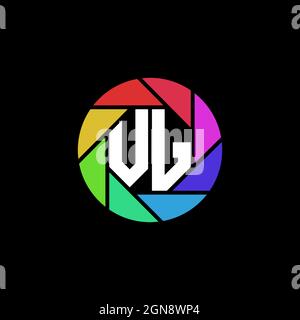VJ Monogram Logo Letter Geometric Polygonal lens rainbow circle shape style Stock Vector