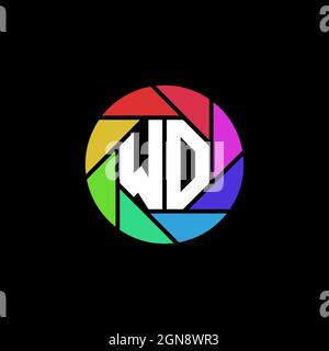 WO Monogram Logo Letter Geometric Polygonal lens rainbow circle shape style Stock Vector