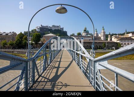 Austria, Salzburg, Diminishing perspective of Mozartsteg bridge Stock Photo