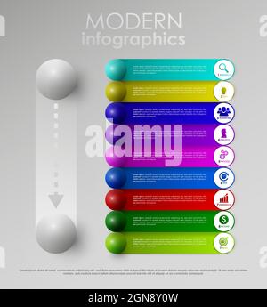 EPS10 Vector illustration. Business infographic process with realistic elements. Impact template design with icons and 9 steps. Stock Vector