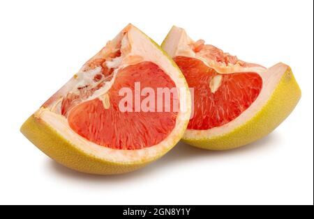 sliced yellow grapefruit path isolated on white Stock Photo