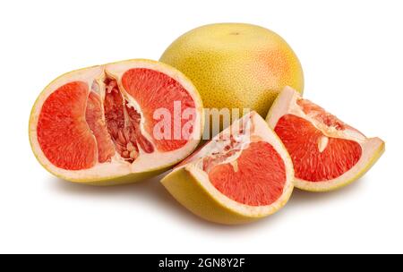 sliced yellow grapefruit path isolated on white Stock Photo