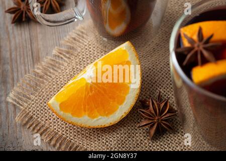 Glintwine with citrus and anise. Christmas and winter warming beverage Stock Photo