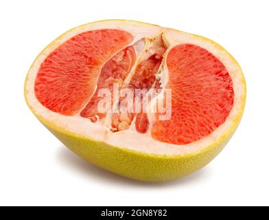 sliced yellow grapefruit path isolated on white Stock Photo