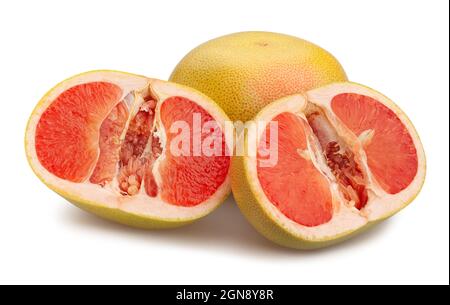 sliced yellow grapefruit path isolated on white Stock Photo