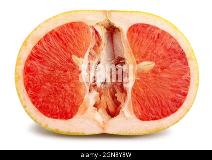 sliced yellow grapefruit path isolated on white Stock Photo
