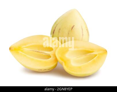 sliced pepino path isolated on white Stock Photo