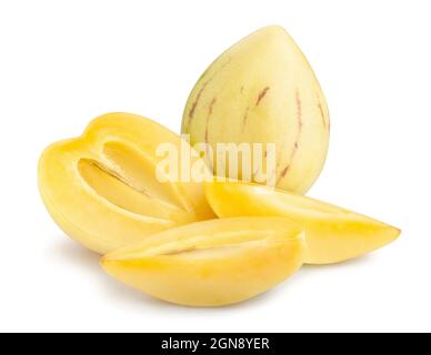 sliced pepino path isolated on white Stock Photo
