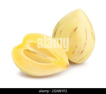 sliced pepino path isolated on white Stock Photo