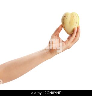 pepino in hand path isolated on white Stock Photo