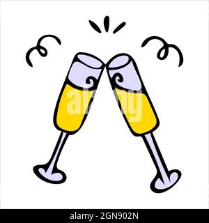 Doodle Champagne Glasses. Vector illustration. Hand drawn icon Stock Vector