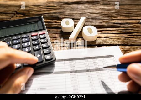 Percentage Sign And Discount Rate. Accountant VAT Tax Concept Stock Photo