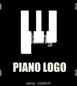 Creative musical logo on black background, piano logo vector illustration Stock Vector