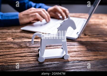 Trojan Horse Computer Virus Crime Attack. Cyber Technology Stock Photo