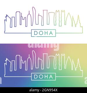 Doha skyline. Colorful linear style. Editable vector file. Stock Vector