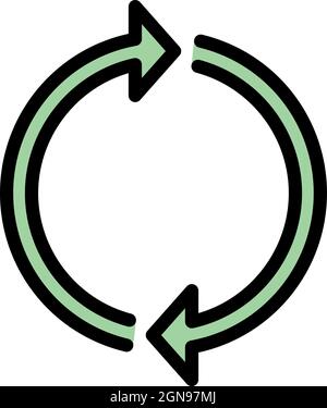 Two arrows forming a circle icon. Outline two arrows forming a circle vector icon color flat isolated Stock Vector