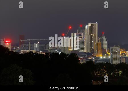 Leeds skyline at night with the Arena Quarter cluster of buildings Stock Photo