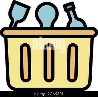 Container for waste plastic icon. Outline container for waste plastic vector icon color flat isolated Stock Vector