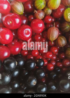 Mixed of fresh berries closeup top view Stock Photo
