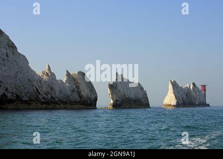 The Needles White Chalk Cliffs and Lighthouse on the Isle of Wight Stock Photo