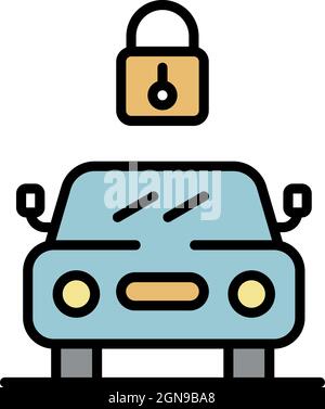 The lock above the car icon. Outline the lock above the car vector icon color flat isolated Stock Vector