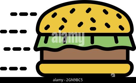 Fast food burger icon. Outline fast food burger vector icon color flat isolated Stock Vector