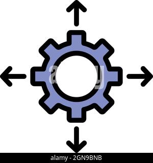 Gear and arrows icon. Outline gear and arrows vector icon color flat isolated Stock Vector