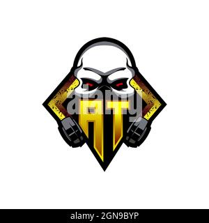 Initial AT logo design, Initial AT logo design with Gas Mask Style, Logo for game, esport, community or business. Stock Vector