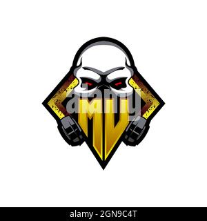 MU Logo monogram with Skull Shape designs template vector icon modern Stock Vector