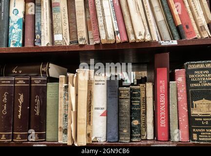 Old books in charity shop in Spain Stock Photo